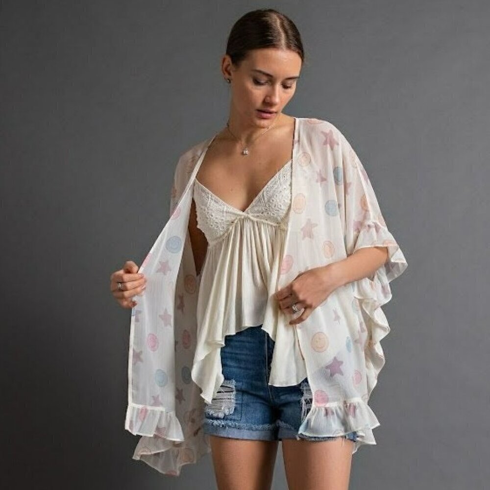 Smile Be Happy Kimono in Cream